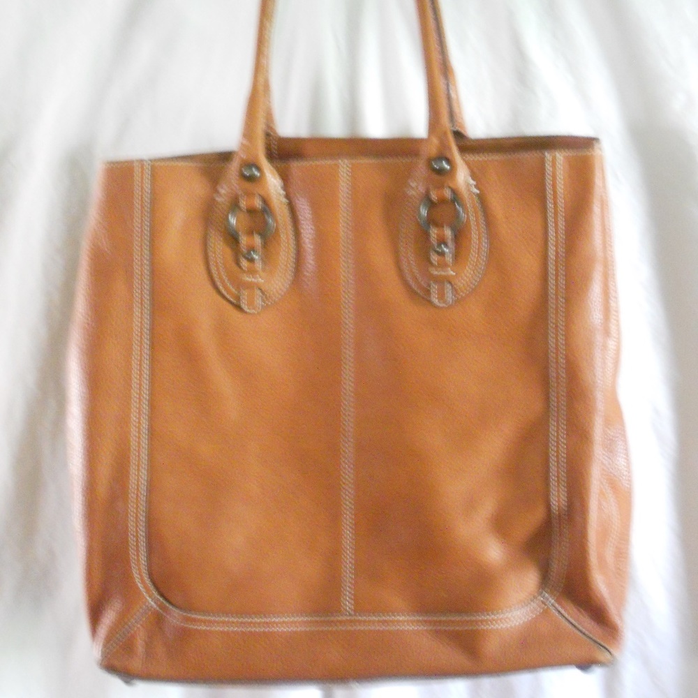 100% Leather Large Brown Purse Tote Bag